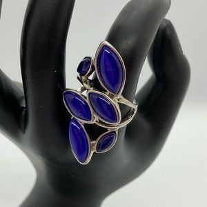 Boho style Ring silver tone with blue accents Sz 8